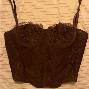Elegant Brown Lace Bustier Top
